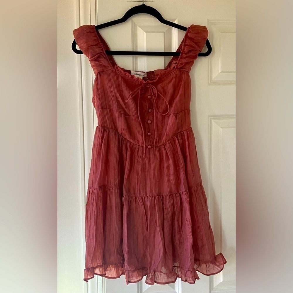NWT Passport Pink Milkmaid Mini Ruffle Bottom Smock Bag Dress (Small)